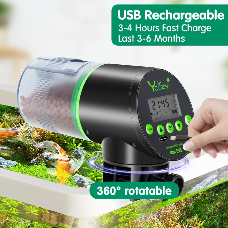Ycozy Automatic Fish Feeder Rechargeable with Type-C Cable Fish Feeder Automatic Dispenser for Vacation Small Tank/Betta/Turtle Upgraded Moisture-Proof Container - Image 2